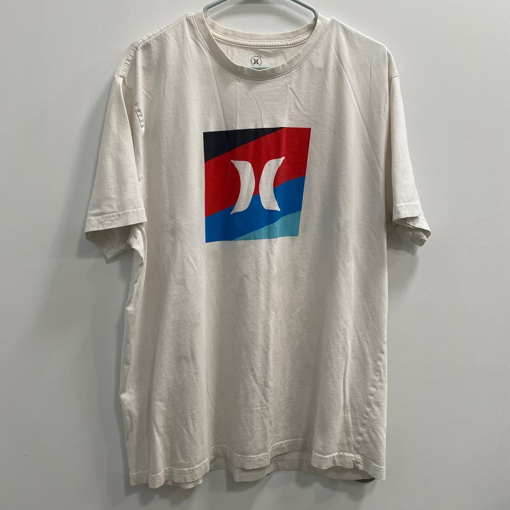 Hurley T Shirt Mens XL White Graphic Logo Surf Short Sleeve Cotton Crewneck